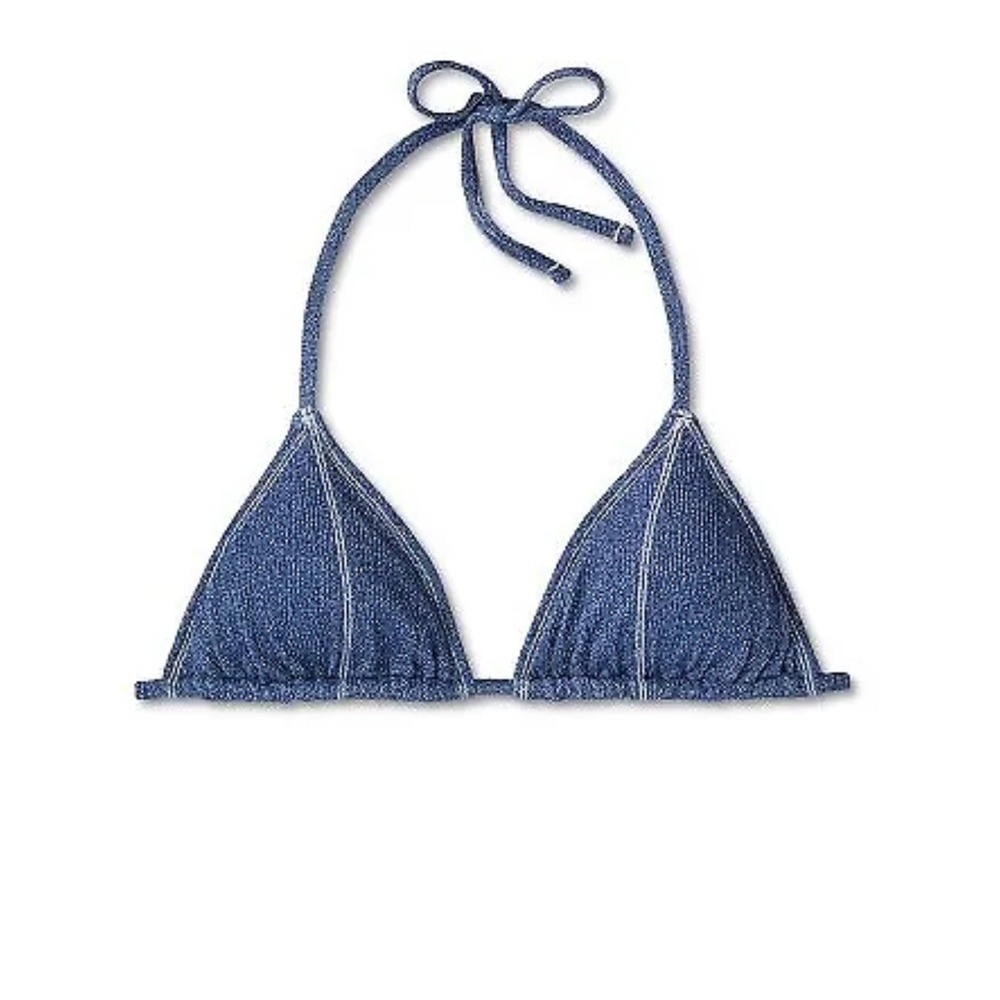 Women's Size Large (12-14) Denim Look Textured Triangle‎ Bikini Top - Wild Fable